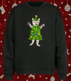 Purrfect Funny Tabby Cat in a Christmas Tree Costume Christmas Jumper Holiday Sweater for Cat Lovers