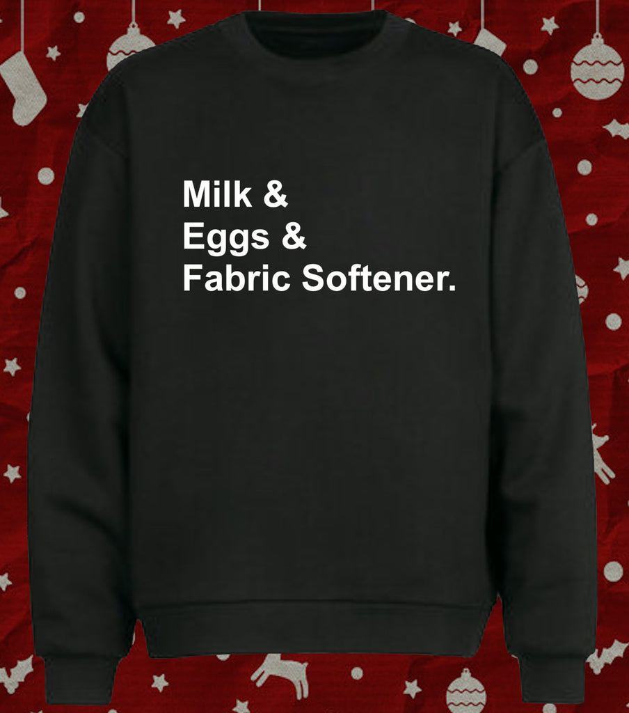 Milk Eggs and Fabric Softener Funny Home Alone Inspired Christmas Sweater Jumper