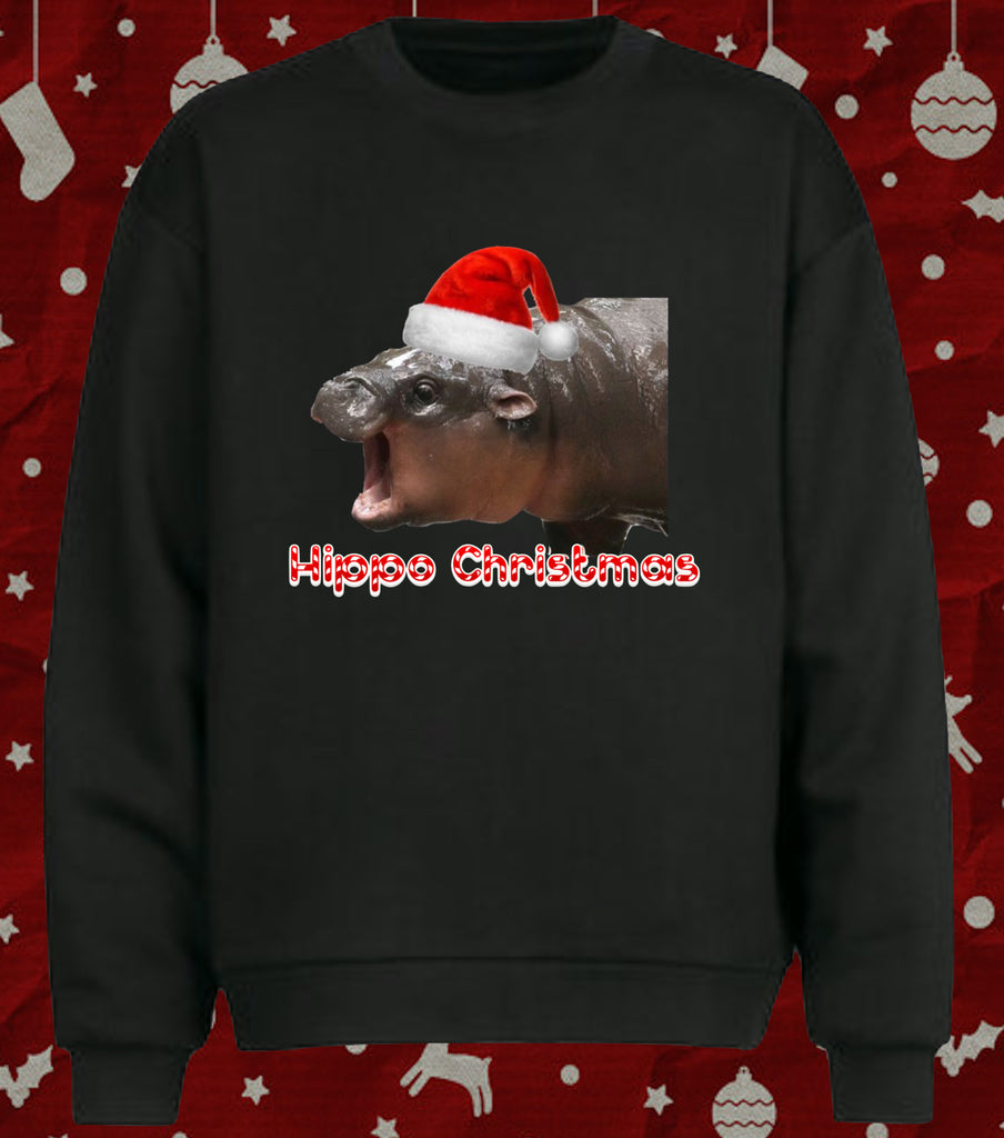 Hippo Christmas Moo Deng Pygmy Hippopotamus Christmas Sweater Jumper