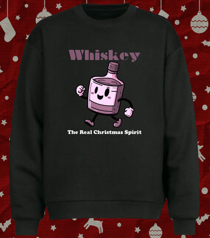 Whiskey The Real Christmas Spirit Funny Whiskey Lover Christmas Sweatshirt Jumper