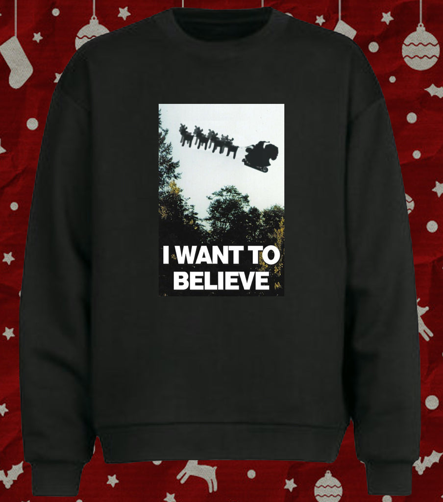 I Want to Believe X Files Poster Santa Sleigh Christmas Unisex Sweater Jumper